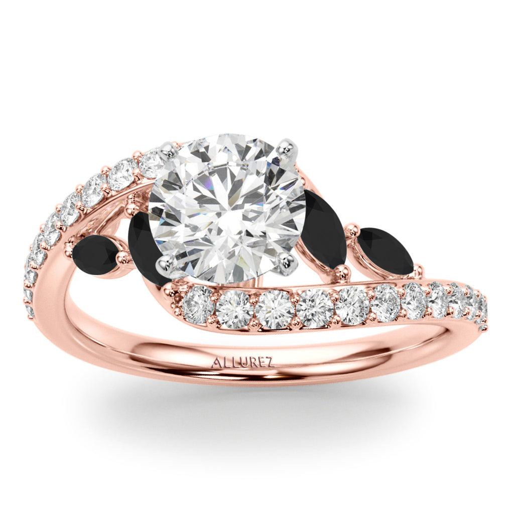 Swirl Design Lab Diamond & Marquise Lab Black Lab Diamond Bridal Ring Set 14K Rose Gold (0.96ct)
