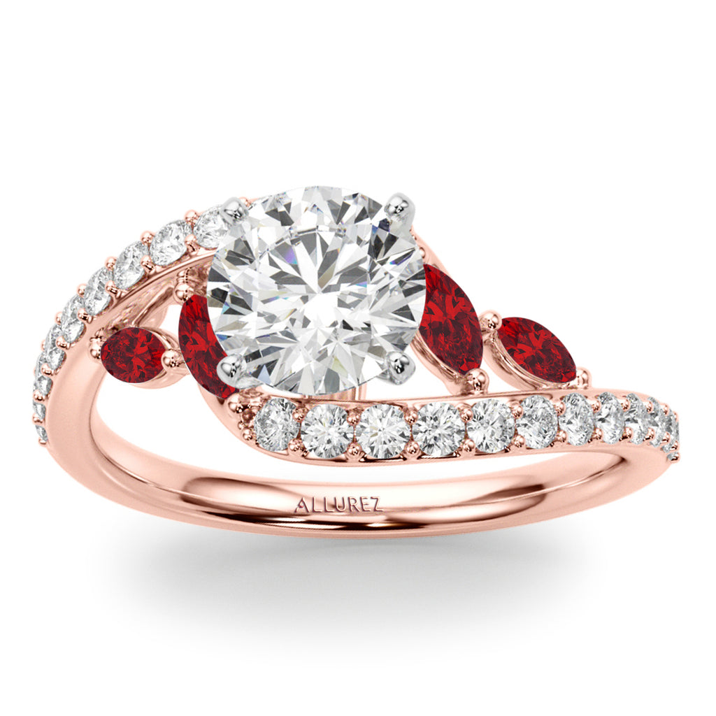 Swirl Design Lab Diamond & Marquise Lab Ruby Bridal Ring Set 14K Rose Gold (0.96ct)