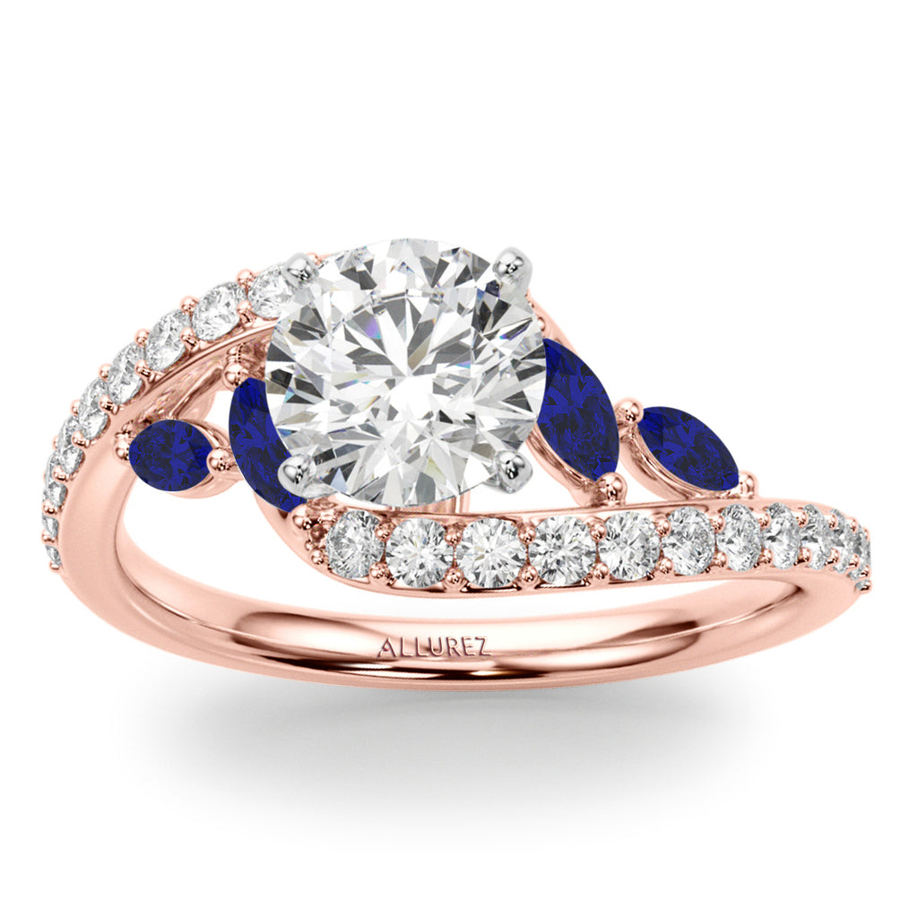 Swirl Design Lab Diamond & Marquise Sapphire Bridal Ring Set 18K Rose Gold (0.96ct)