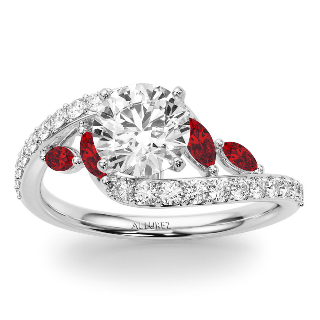 Swirl Design Lab Diamond & Marquise Lab Ruby Bridal Ring Set 18K White Gold (0.96ct)
