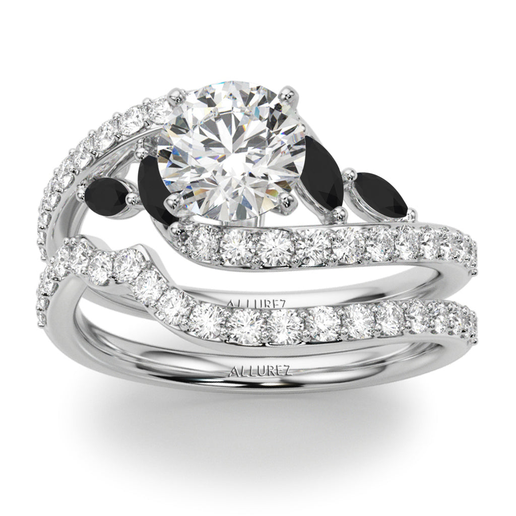 Swirl Design Lab Diamond & Marquise Lab Black Lab Diamond Bridal Ring Set in Palladium (0.96ct)