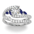 Swirl Design Diamond & Marquise Sapphire Bridal Ring Set in Palladium (0.96ct)