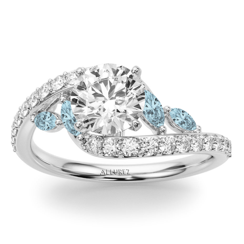 Swirl Design Lab Diamond & Marquise Lab Aquamarine Bridal Ring Set in Platinum (0.96ct)