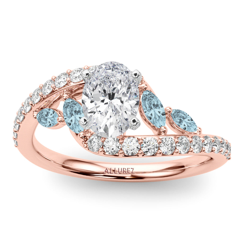 Swirl Design Lab Diamond & Marquise Lab Aquamarine Engagement Ring 14K Rose Gold (0.63ct)