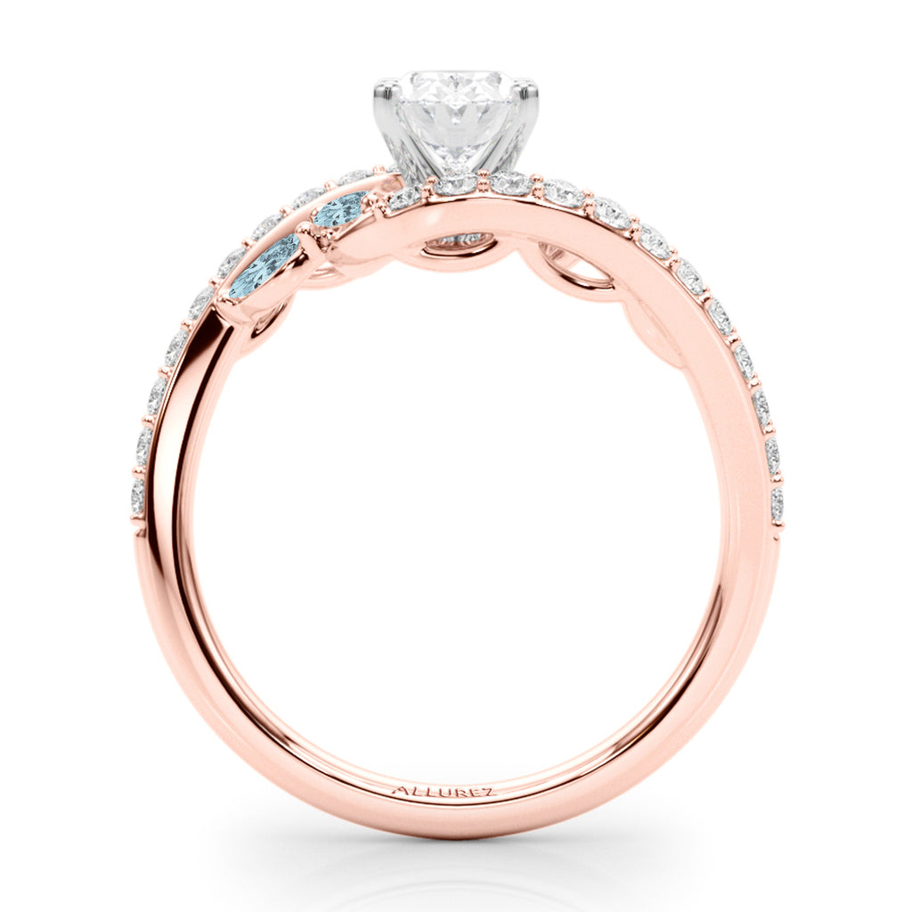 Swirl Design Lab Diamond & Marquise Lab Aquamarine Engagement Ring 14K Rose Gold (0.63ct)