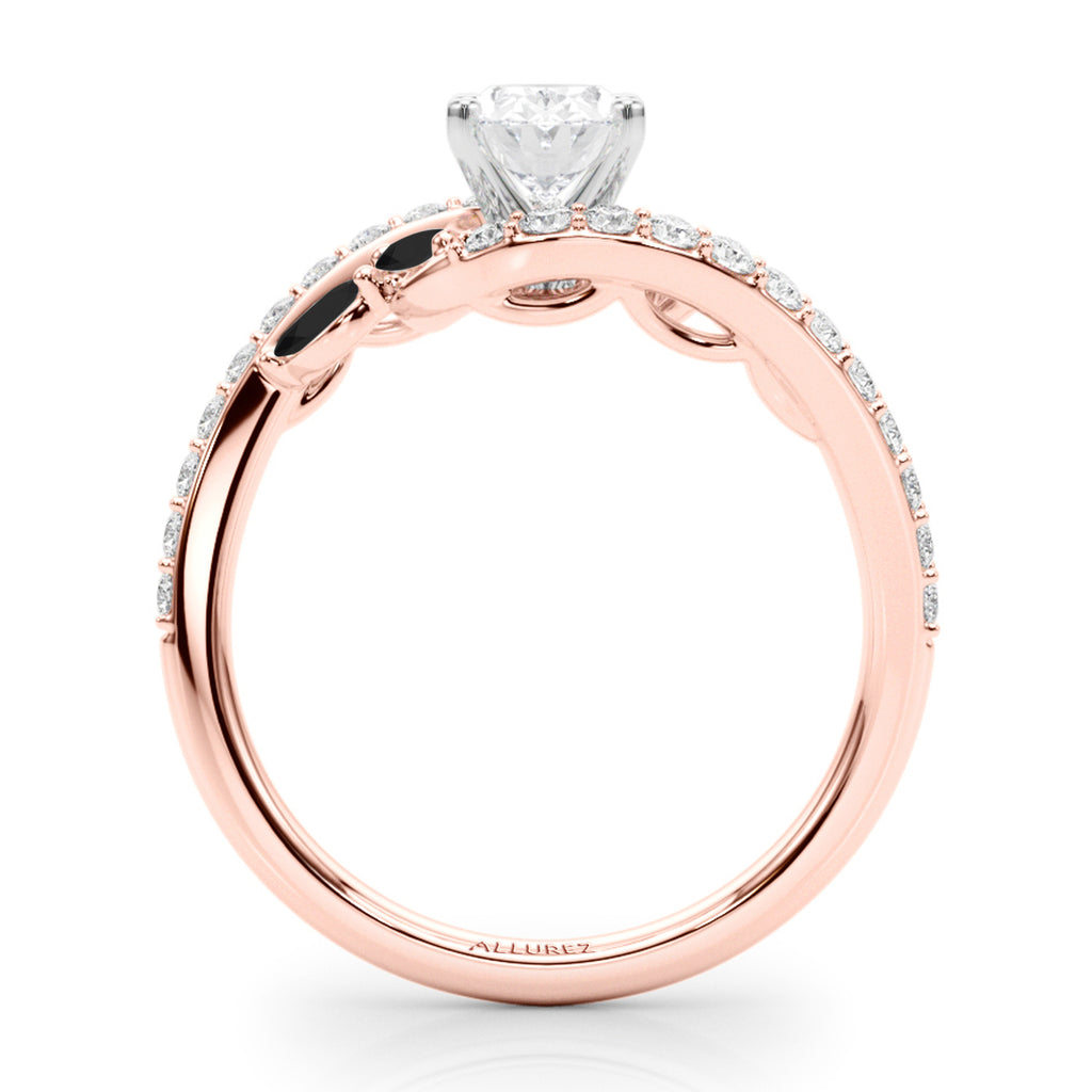 Swirl Design Diamond & Marquise Black Diamond Engagement Ring 14K Rose Gold (0.63ct)