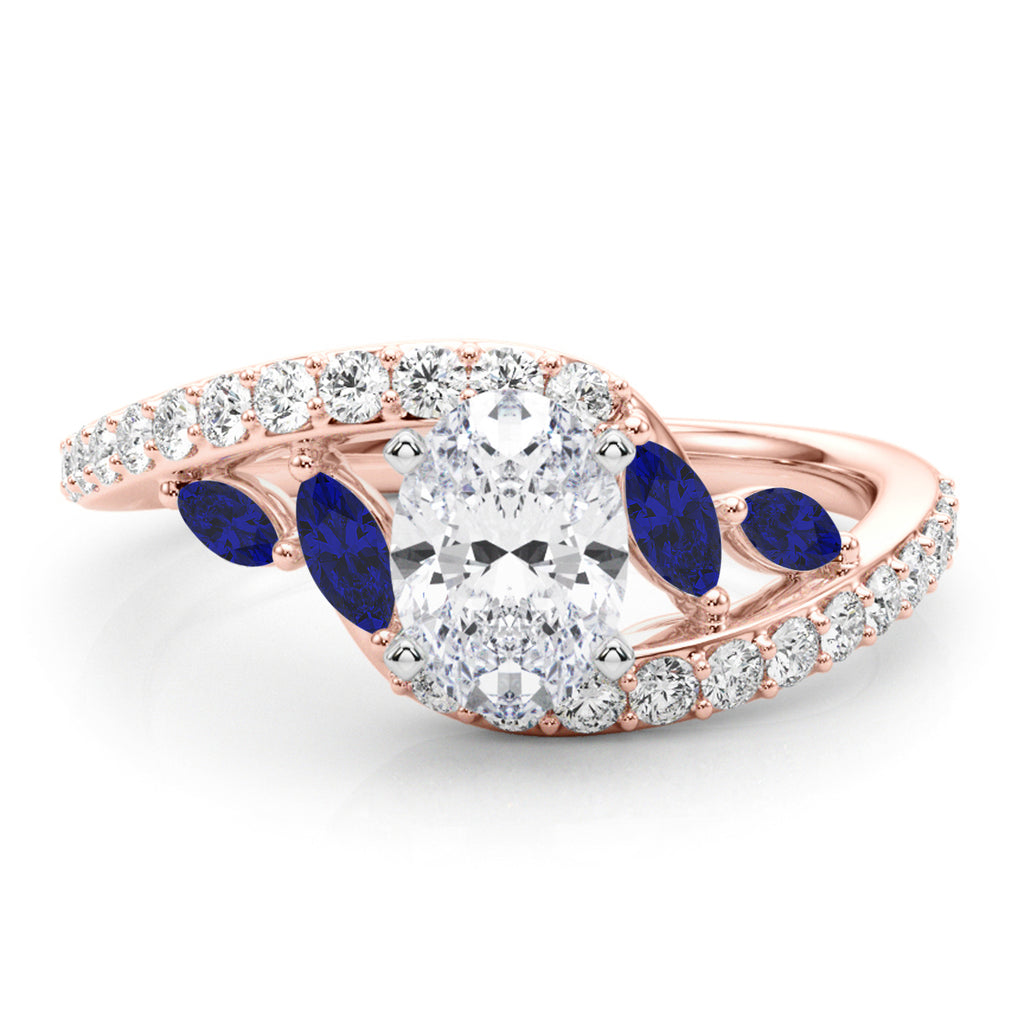 Swirl Design Lab Diamond & Marquise Sapphire Engagement Ring 14K Rose Gold (0.63ct)