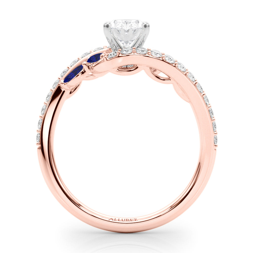 Swirl Design Lab Diamond & Marquise Sapphire Engagement Ring 14K Rose Gold (0.63ct)