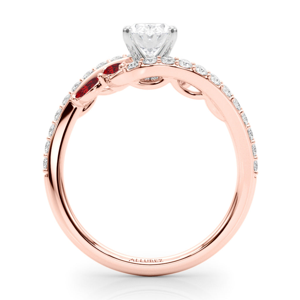 Swirl Design Lab Diamond & Marquise Lab Ruby Engagement Ring 14K Rose Gold (0.63ct)