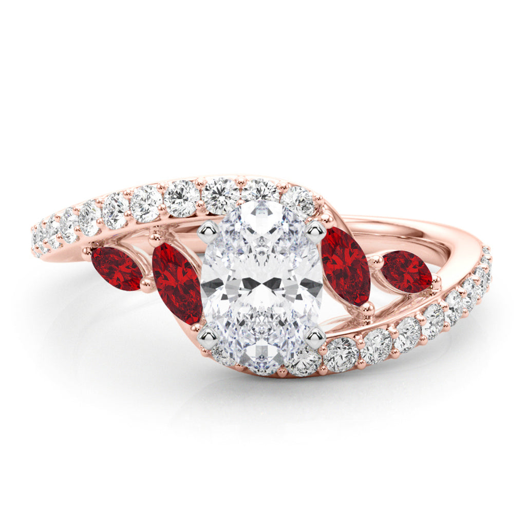 Swirl Design Diamond & Marquise Ruby Engagement Ring 14K Rose Gold (0.63ct)