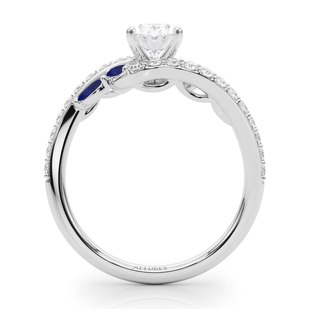 Swirl Design Diamond & Marquise Sapphire Engagement Ring 14K White Gold (0.63ct)