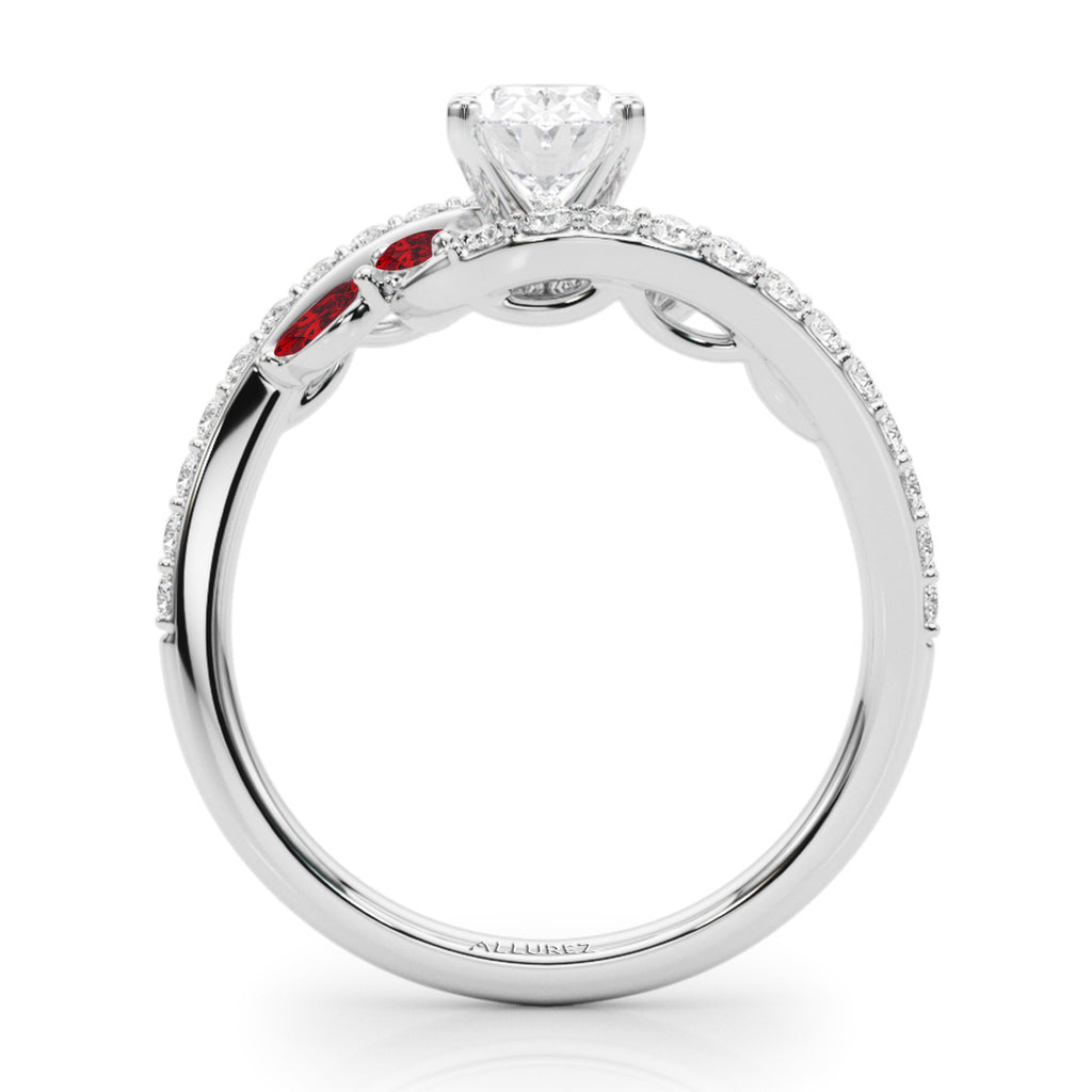 Swirl Design Diamond & Marquise Ruby Engagement Ring 14K White Gold (0.63ct)