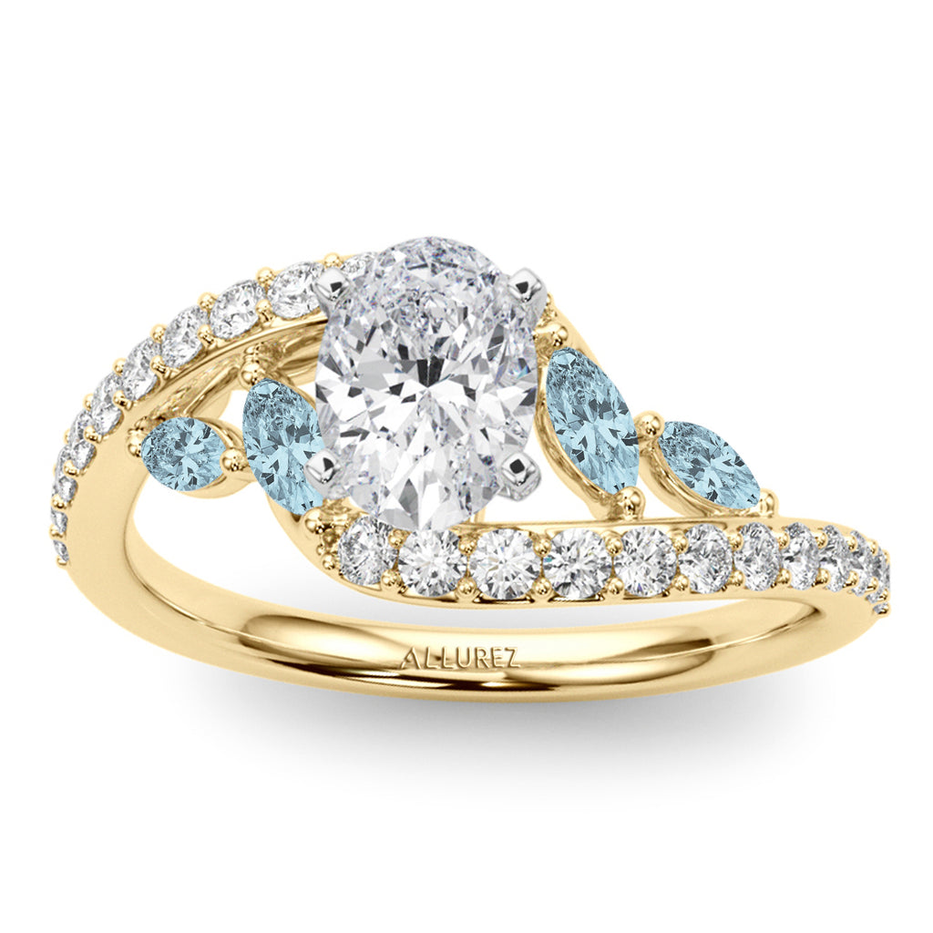 Swirl Design Lab Diamond & Marquise Lab Aquamarine Engagement Ring 14K Yellow Gold (0.63ct)