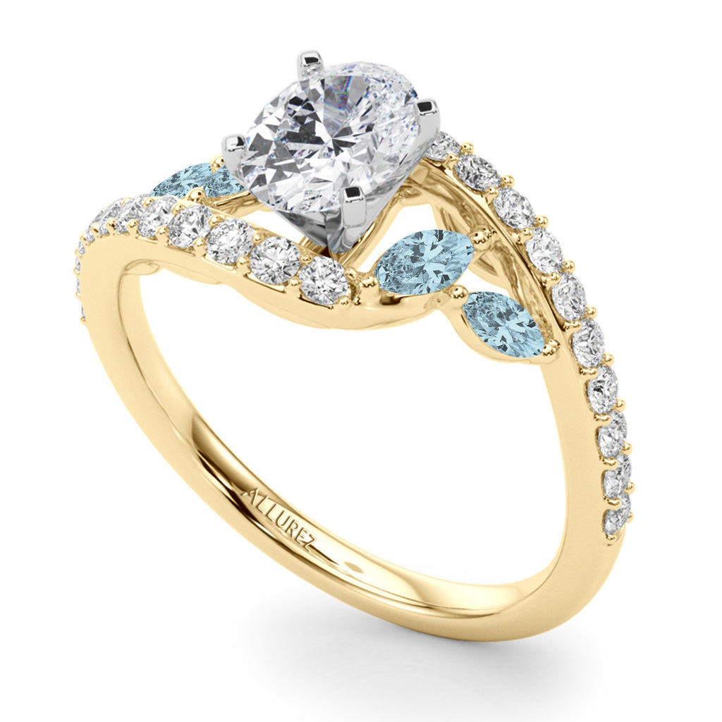 Swirl Design Lab Diamond & Marquise Lab Aquamarine Engagement Ring 14K Yellow Gold (0.63ct)