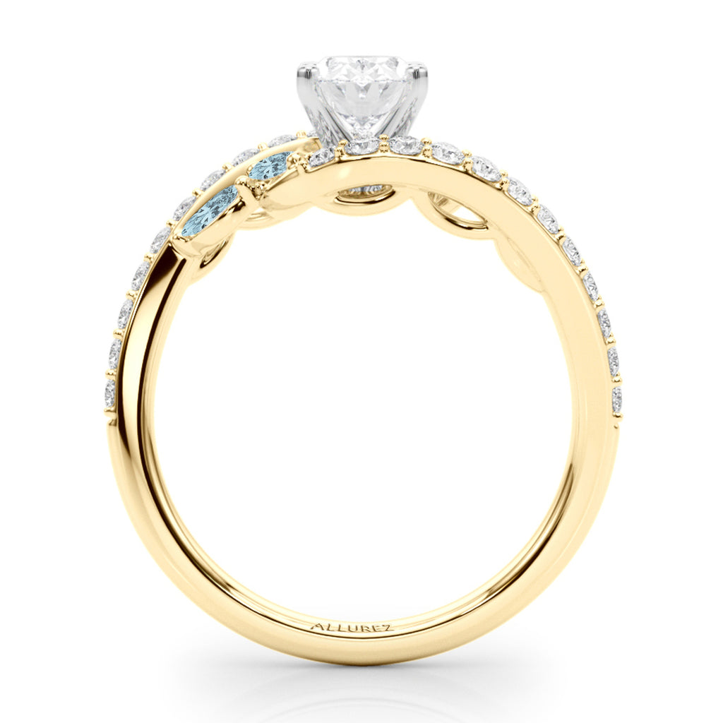 Swirl Design Diamond & Marquise Aquamarine Engagement Ring 14K Yellow Gold (0.63ct)