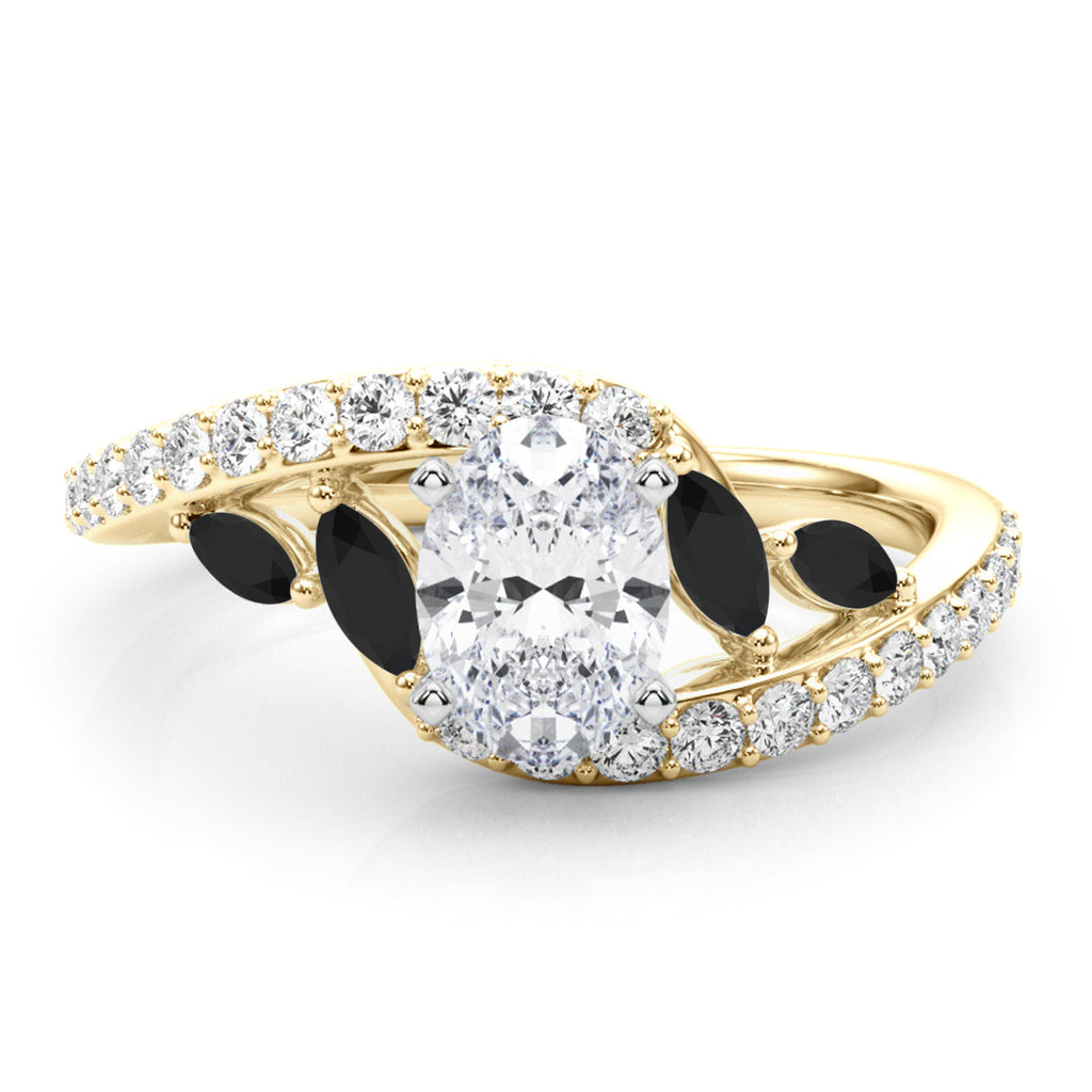 Swirl Design Lab Diamond & Marquise Lab Black Lab Diamond Engagement Ring 14K Yellow Gold (0.63ct)