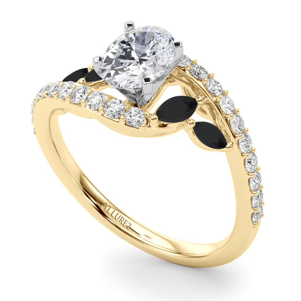 Swirl Design Lab Diamond & Marquise Lab Black Lab Diamond Engagement Ring 14K Yellow Gold (0.63ct)