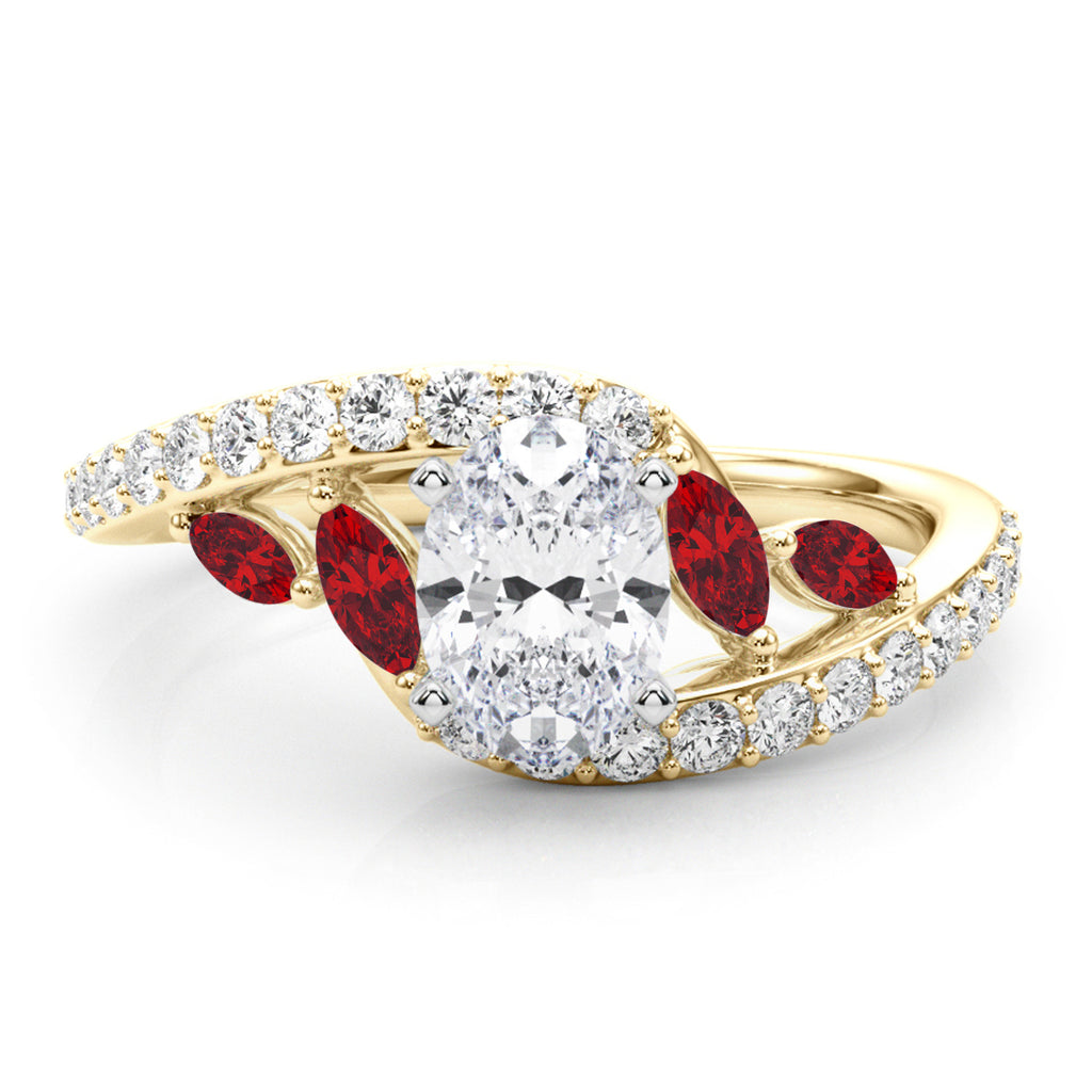 Swirl Design Lab Diamond & Marquise Lab Ruby Engagement Ring 14K Yellow Gold (0.63ct)