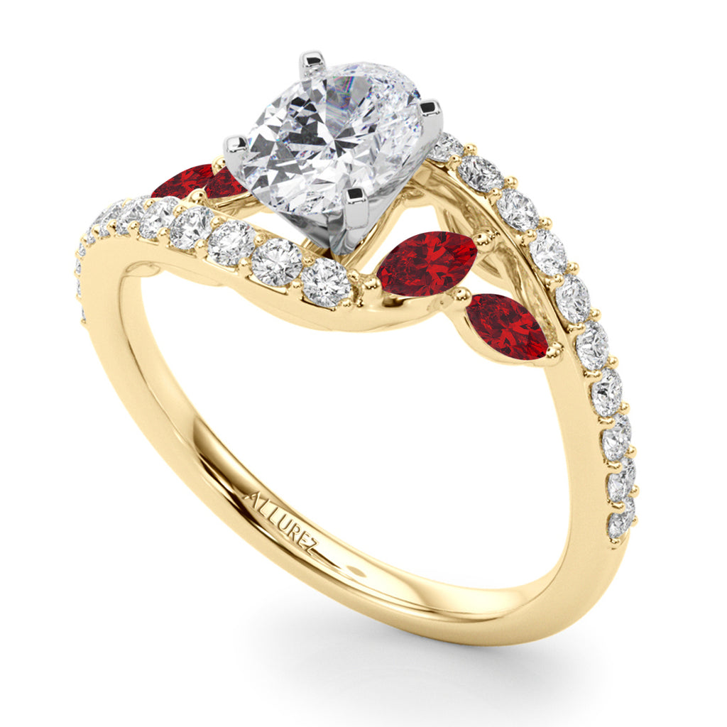 Swirl Design Lab Diamond & Marquise Lab Ruby Engagement Ring 14K Yellow Gold (0.63ct)