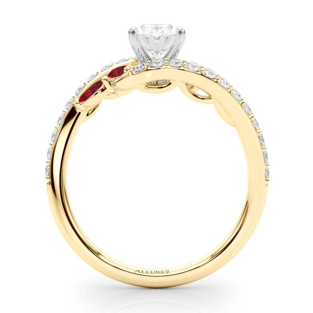 Swirl Design Lab Diamond & Marquise Lab Ruby Engagement Ring 14K Yellow Gold (0.63ct)