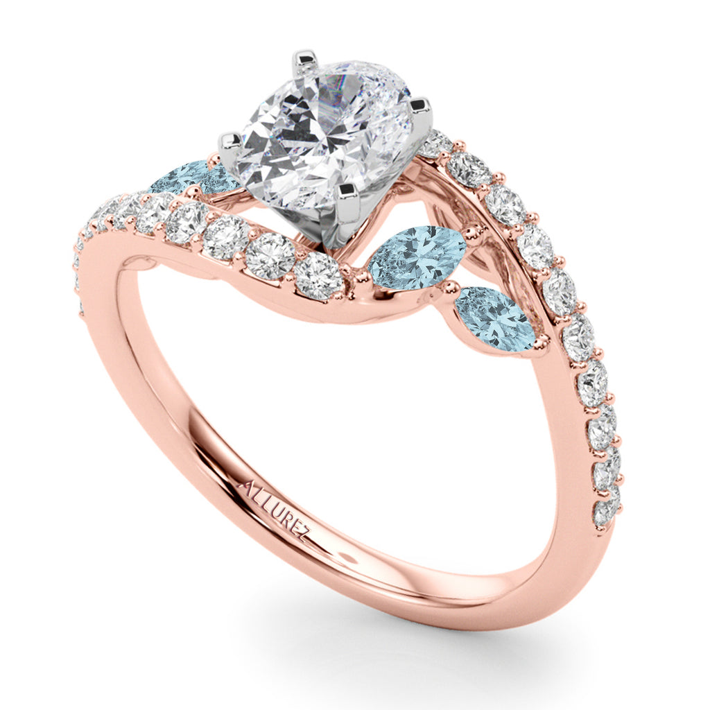 Swirl Design Lab Diamond & Marquise Lab Aquamarine Engagement Ring 18K Rose Gold (0.63ct)