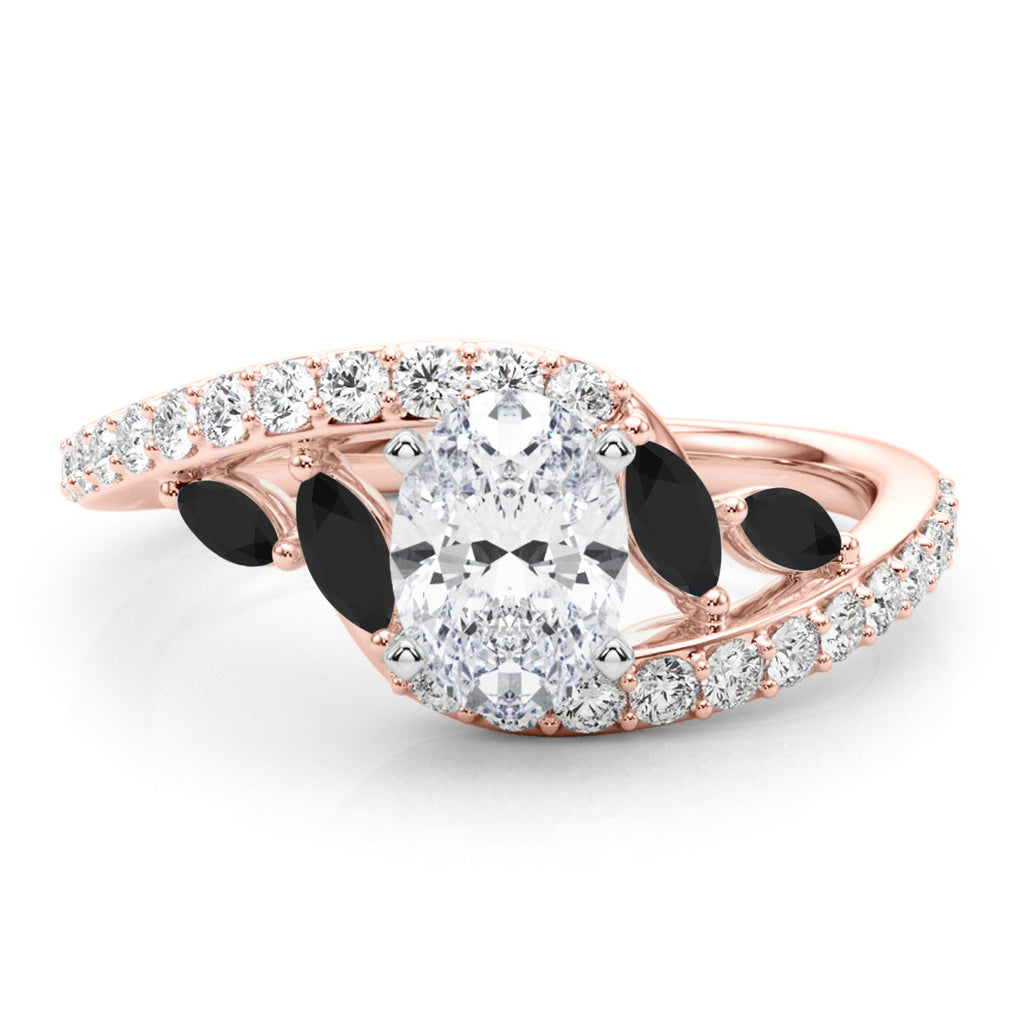 Swirl Design Diamond & Marquise Black Diamond Engagement Ring 18K Rose Gold (0.63ct)