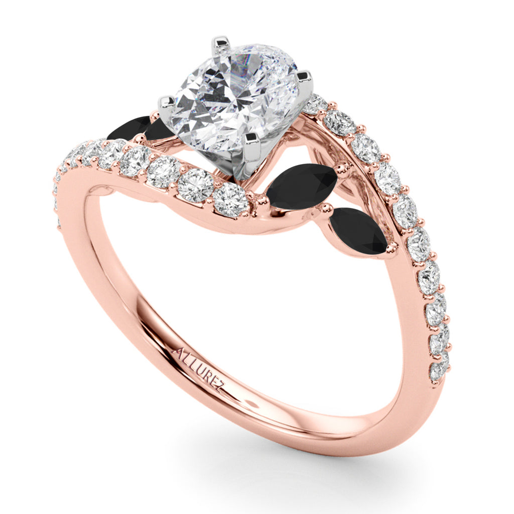 Swirl Design Diamond & Marquise Black Diamond Engagement Ring 18K Rose Gold (0.63ct)