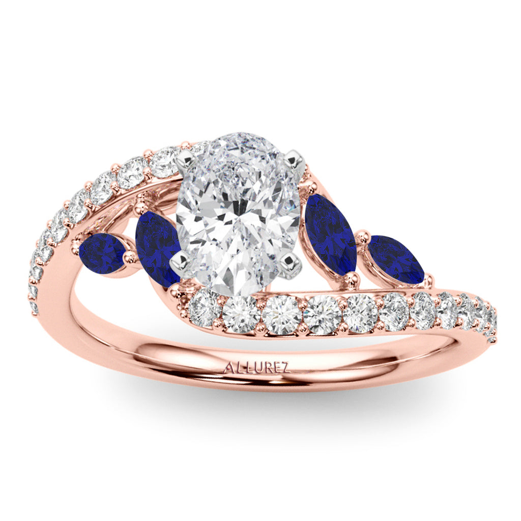 Swirl Design Diamond & Marquise Sapphire Engagement Ring 18K Rose Gold (0.63ct)