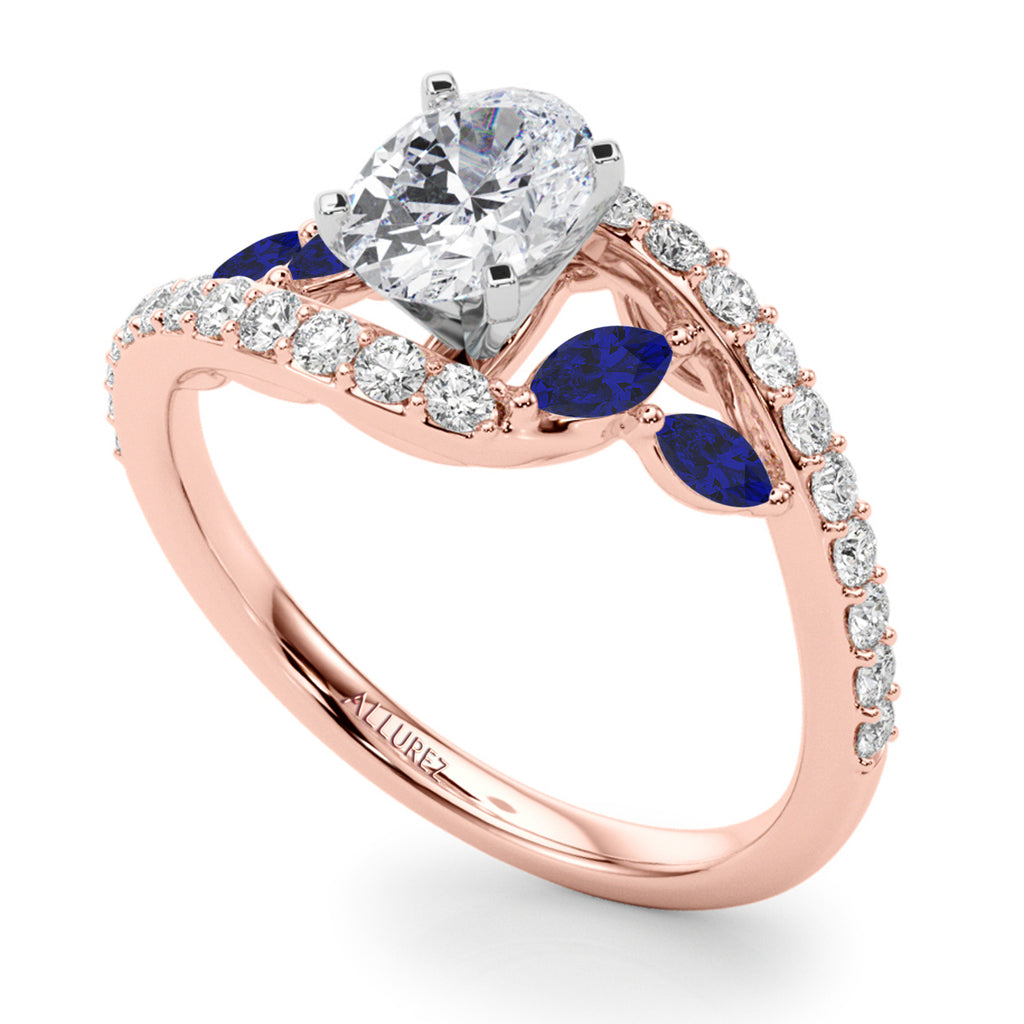 Swirl Design Diamond & Marquise Sapphire Engagement Ring 18K Rose Gold (0.63ct)