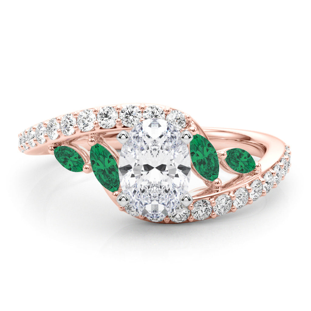 Swirl Design Diamond & Marquise Emerald Engagement Ring 18K Rose Gold (0.63ct)