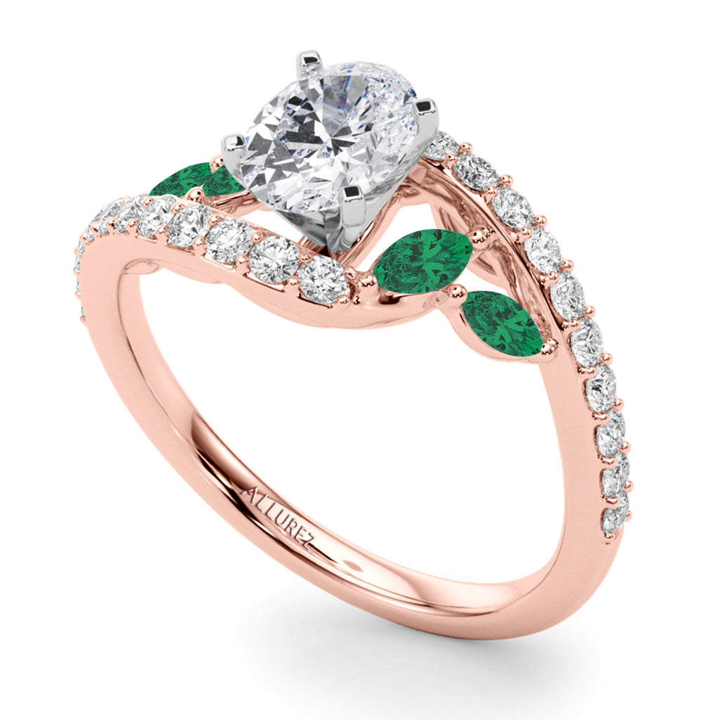 Swirl Design Diamond & Marquise Emerald Engagement Ring 18K Rose Gold (0.63ct)