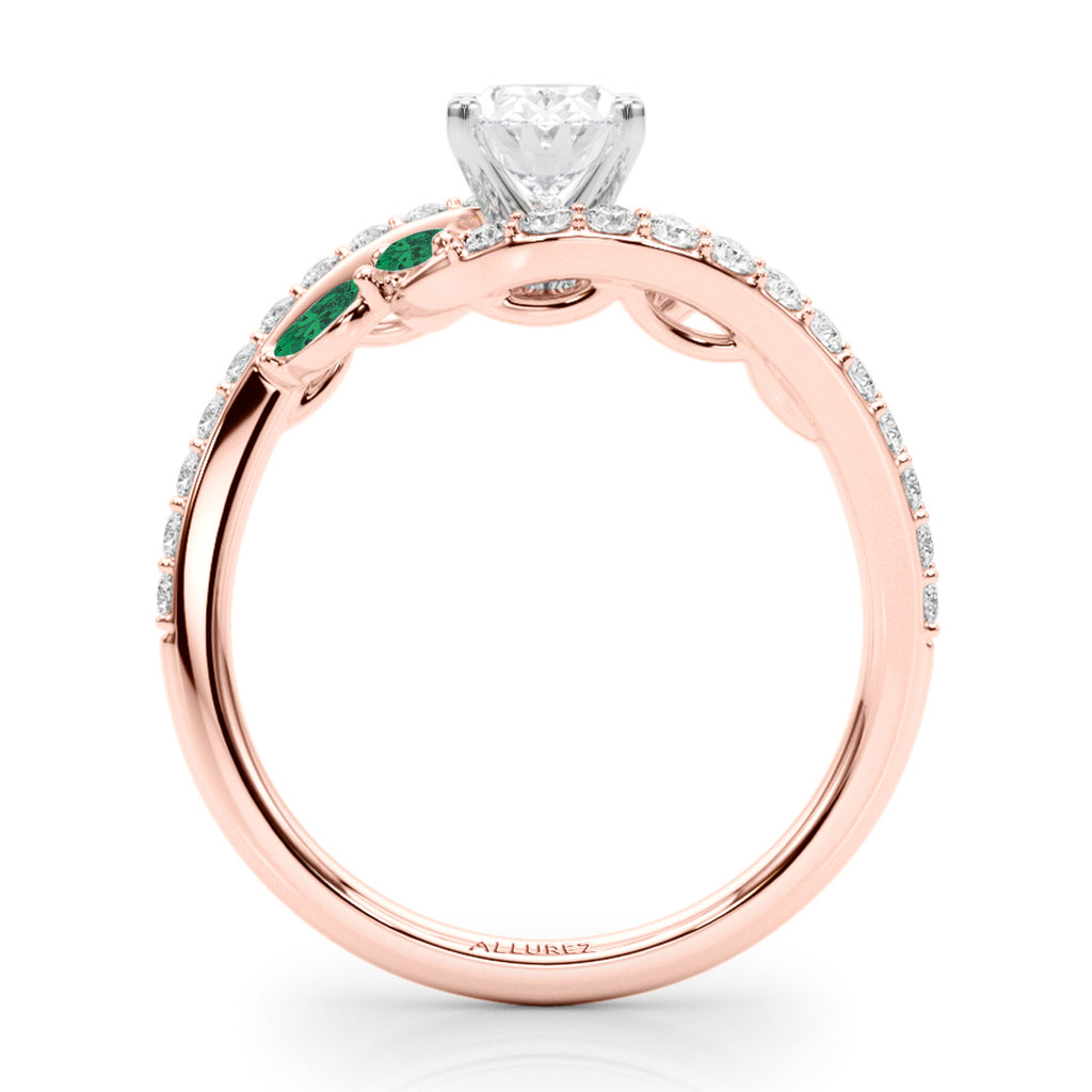 Swirl Design Diamond & Marquise Emerald Engagement Ring 18K Rose Gold (0.63ct)