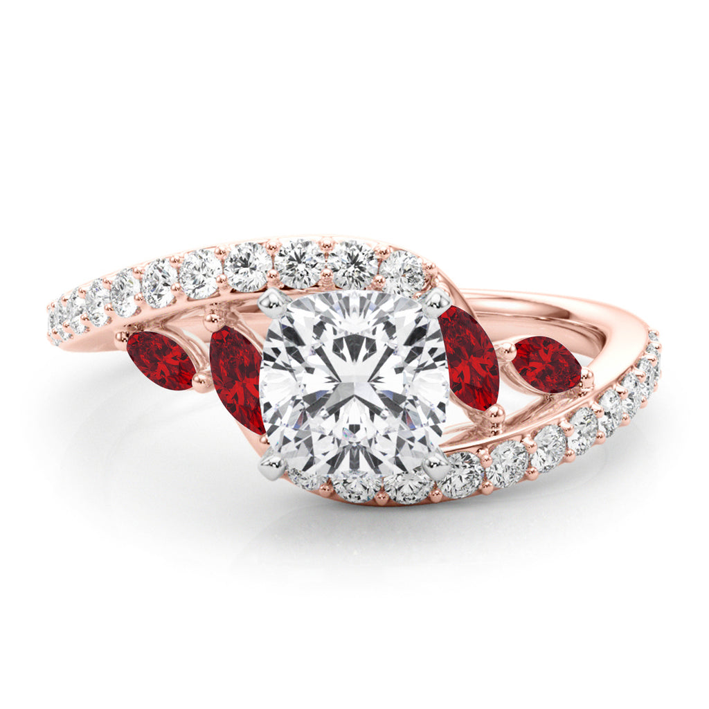 Swirl Design Lab Diamond & Marquise Lab Ruby Engagement Ring 18K Rose Gold (0.63ct)
