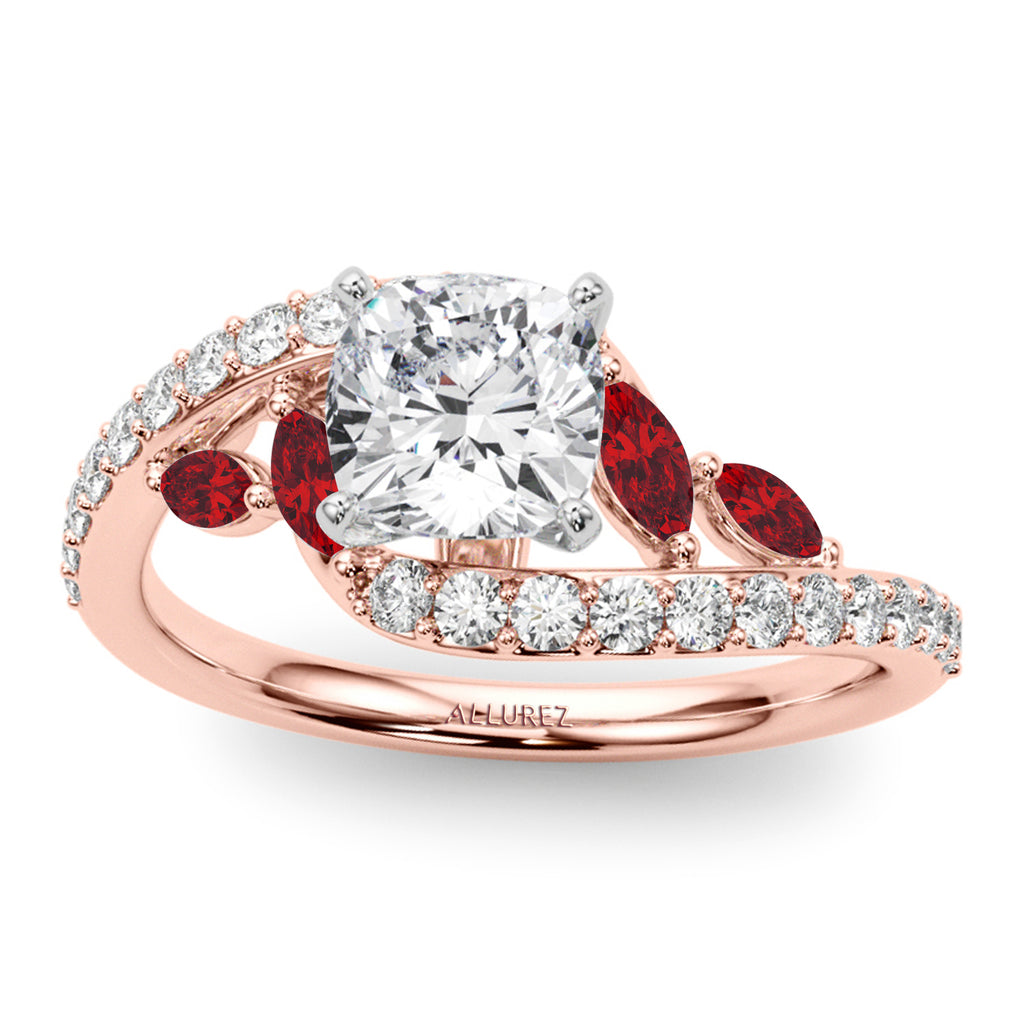 Swirl Design Diamond & Marquise Ruby Engagement Ring 18K Rose Gold (0.63ct)