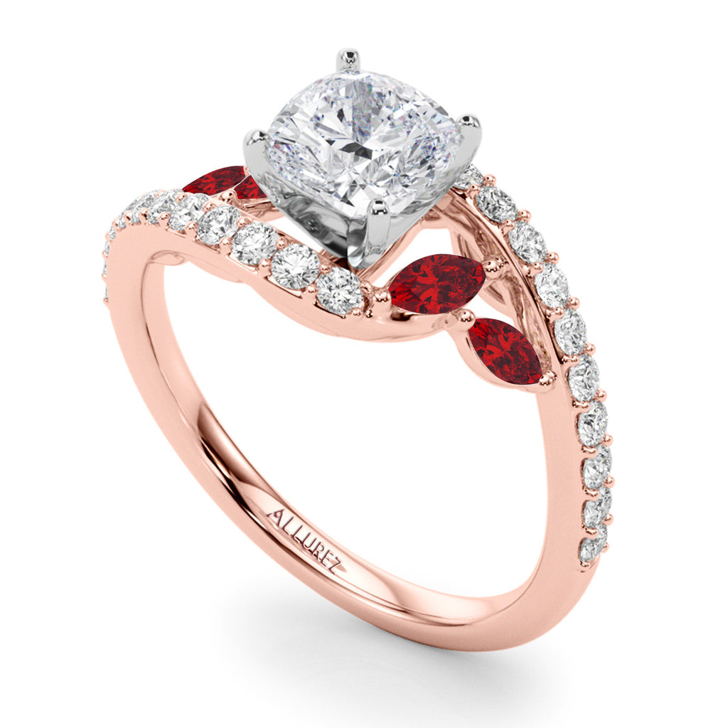 Swirl Design Diamond & Marquise Ruby Engagement Ring 18K Rose Gold (0.63ct)