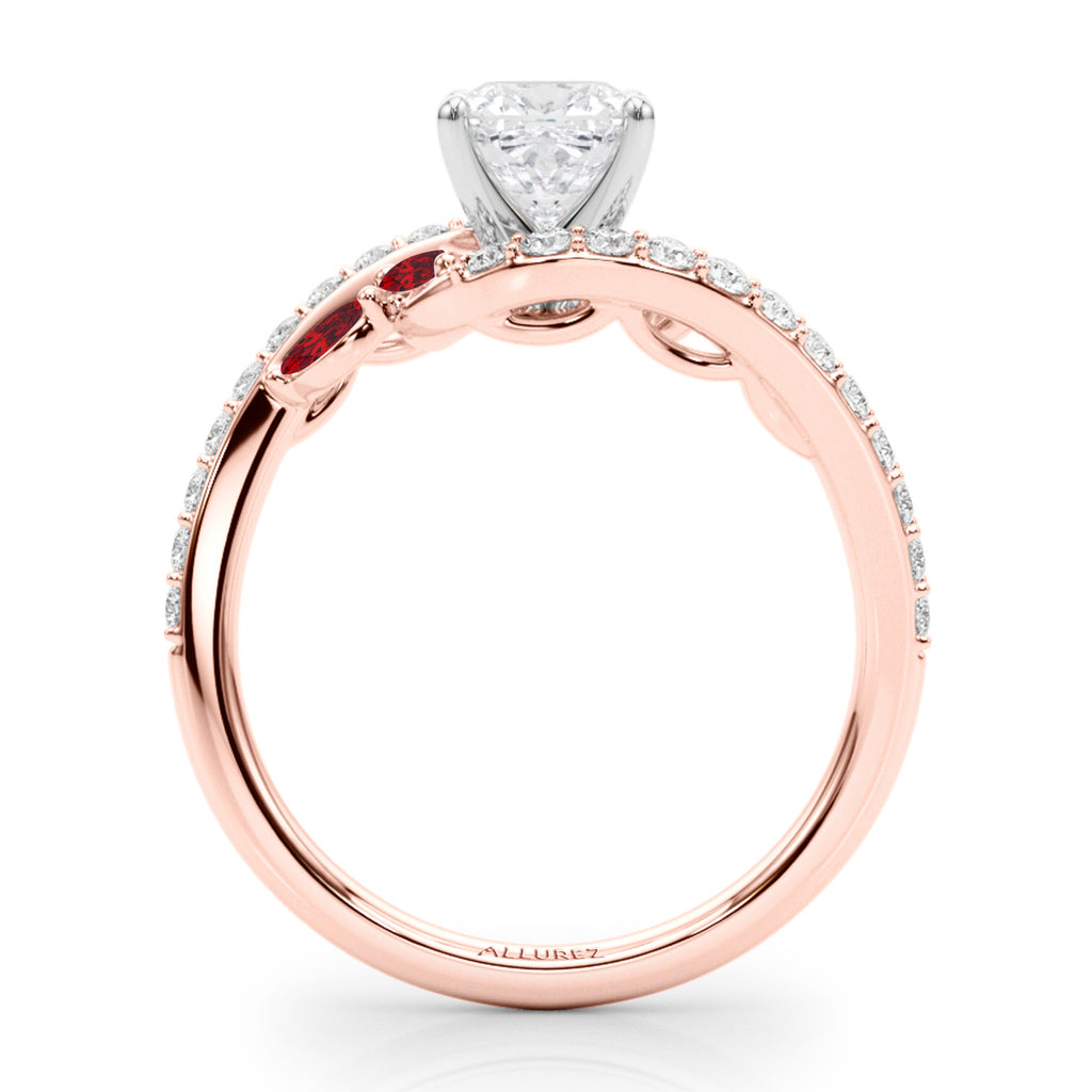 Swirl Design Diamond & Marquise Ruby Engagement Ring 18K Rose Gold (0.63ct)