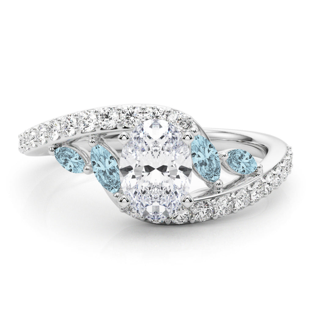 Swirl Design Diamond & Marquise Aquamarine Engagement Ring 18K White Gold (0.63ct)