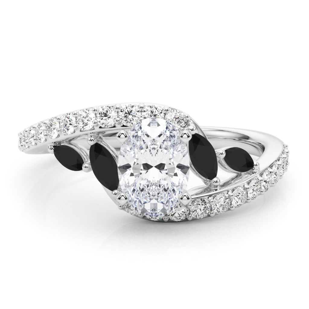 Swirl Design Lab Diamond & Marquise Lab Black Lab Diamond Engagement Ring 18K White Gold (0.63ct)