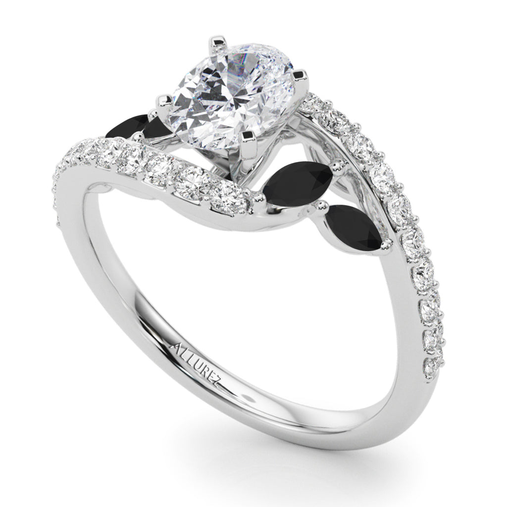 Swirl Design Lab Diamond & Marquise Lab Black Lab Diamond Engagement Ring 18K White Gold (0.63ct)