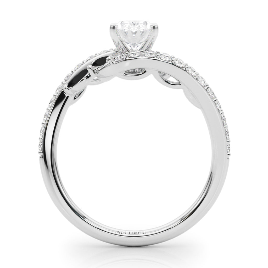 Swirl Design Lab Diamond & Marquise Lab Black Lab Diamond Engagement Ring 18K White Gold (0.63ct)