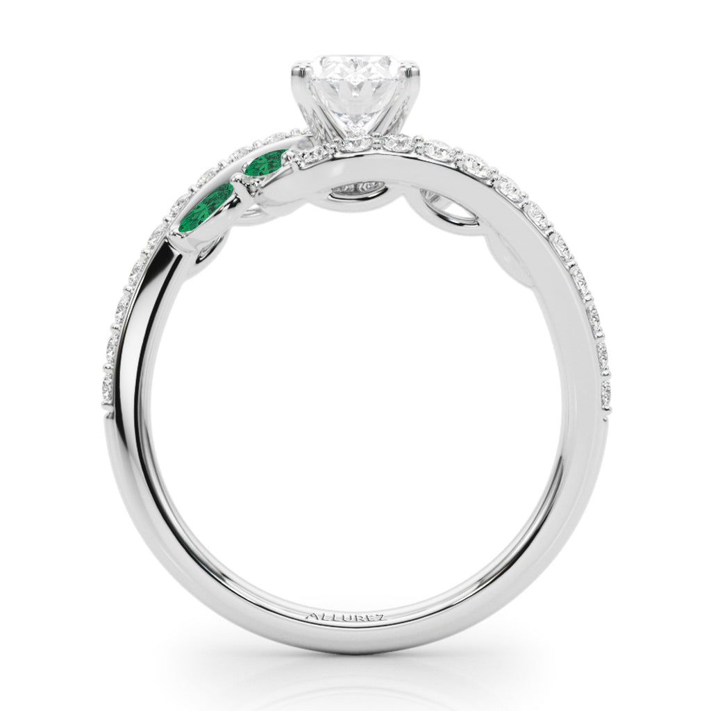 Swirl Design Diamond & Marquise Emerald Engagement Ring 18K White Gold (0.63ct)