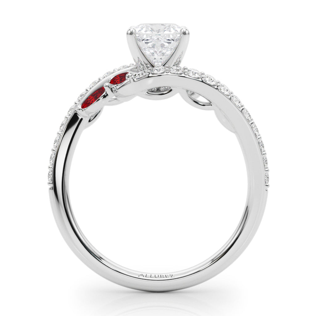 Swirl Design Lab Diamond & Marquise Lab Ruby Engagement Ring 18K White Gold (0.63ct)