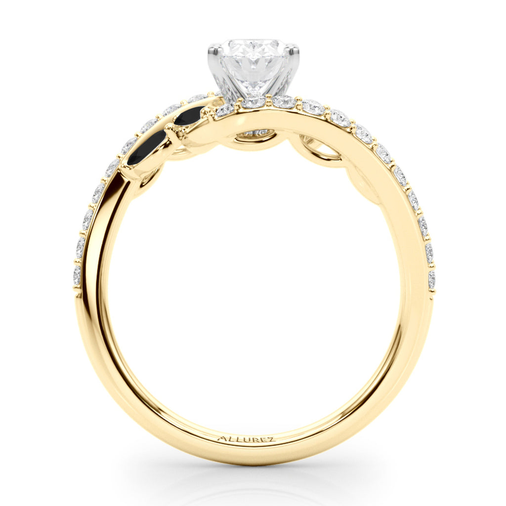 Swirl Design Lab Diamond & Marquise Lab Black Lab Diamond Engagement Ring 18K Yellow Gold (0.63ct)