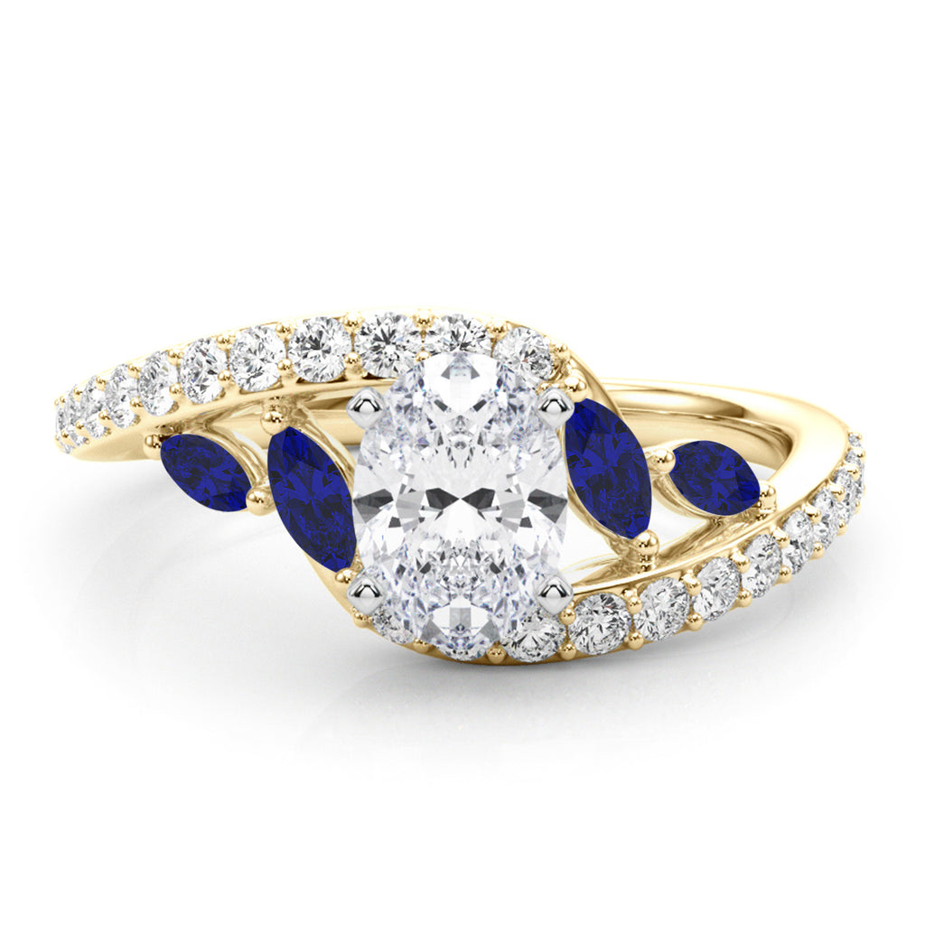 Swirl Design Lab Diamond & Marquise Sapphire Engagement Ring 18K Yellow Gold (0.63ct)