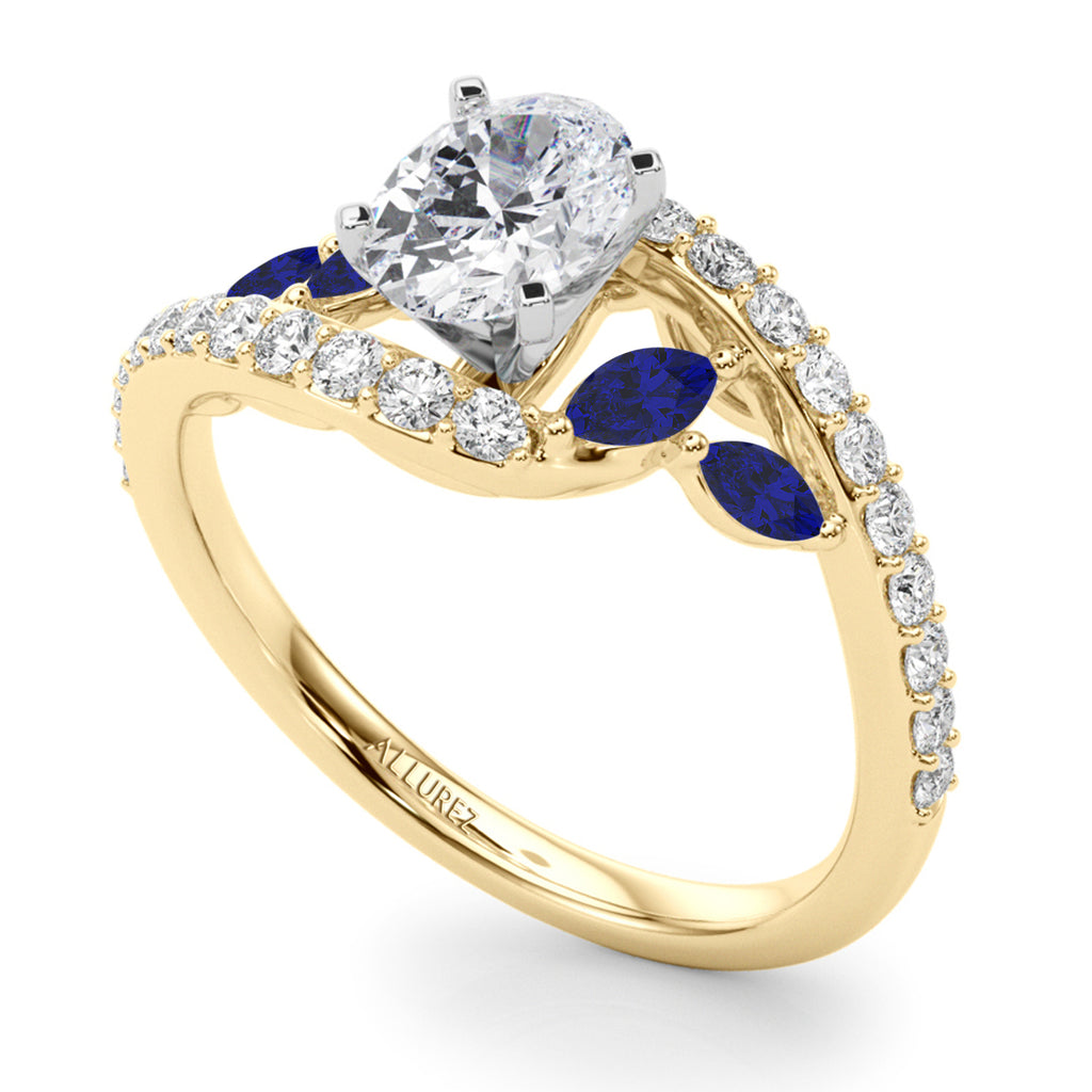 Swirl Design Lab Diamond & Marquise Sapphire Engagement Ring 18K Yellow Gold (0.63ct)