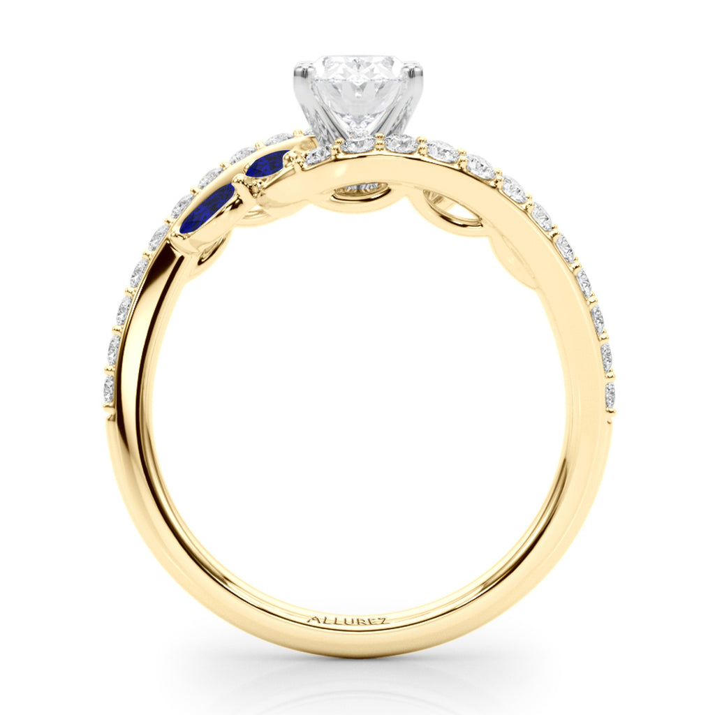 Swirl Design Lab Diamond & Marquise Sapphire Engagement Ring 18K Yellow Gold (0.63ct)