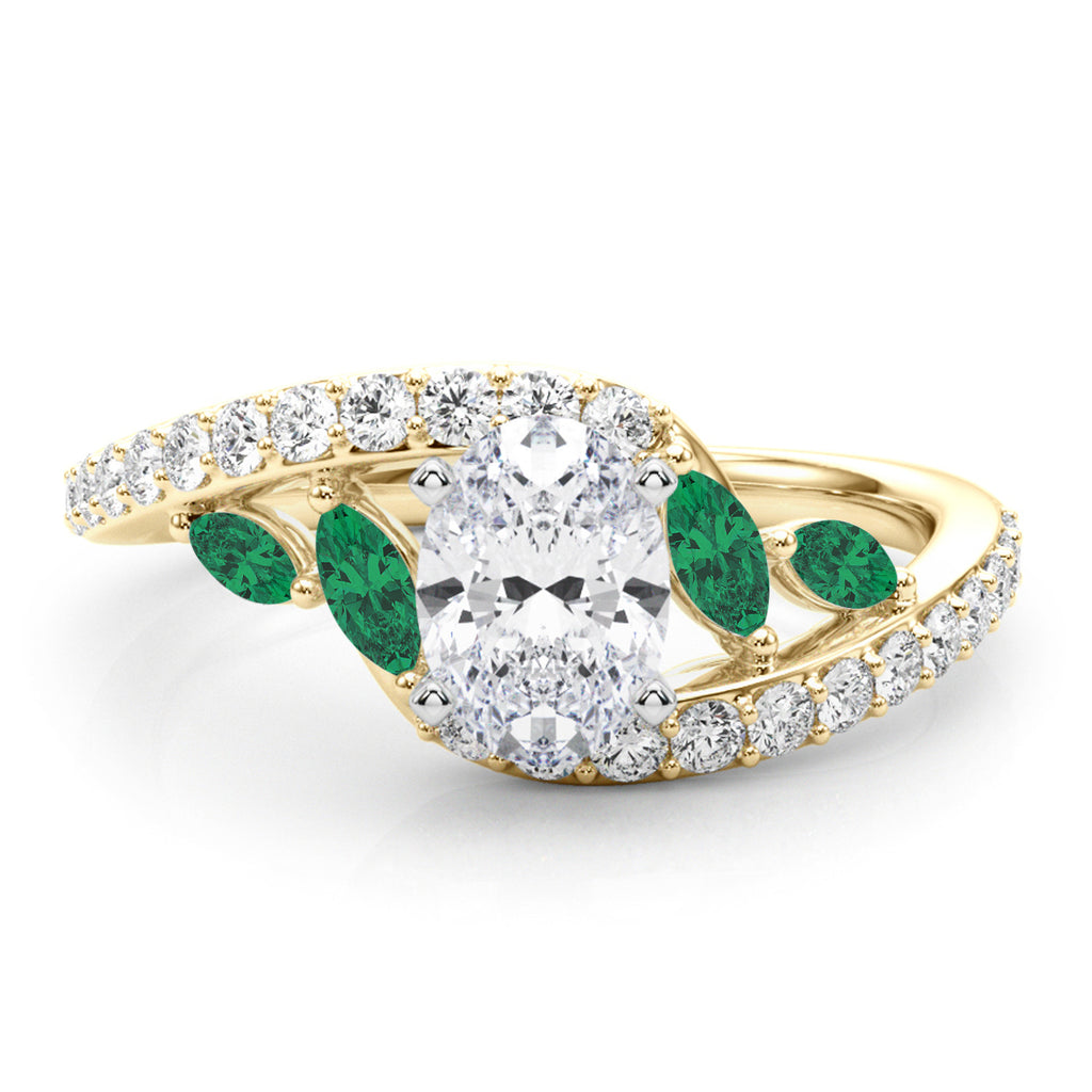 Swirl Design Diamond & Marquise Emerald Engagement Ring 18K Yellow Gold (0.63ct)