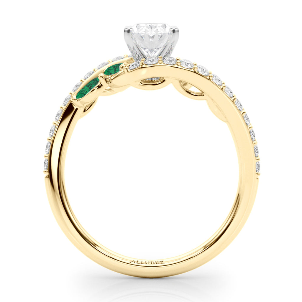 Swirl Design Diamond & Marquise Emerald Engagement Ring 18K Yellow Gold (0.63ct)