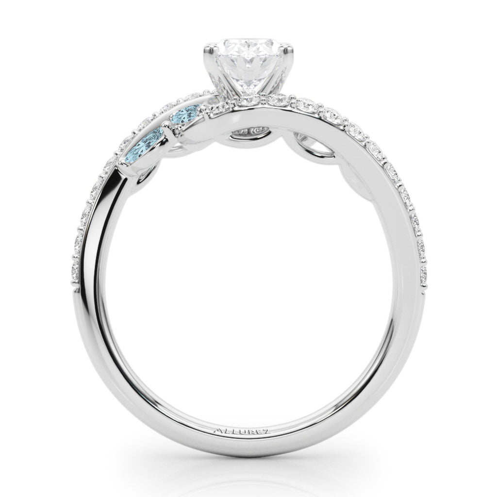 Swirl Design Diamond & Marquise Aquamarine Engagement Ring in Palladium (0.63ct)