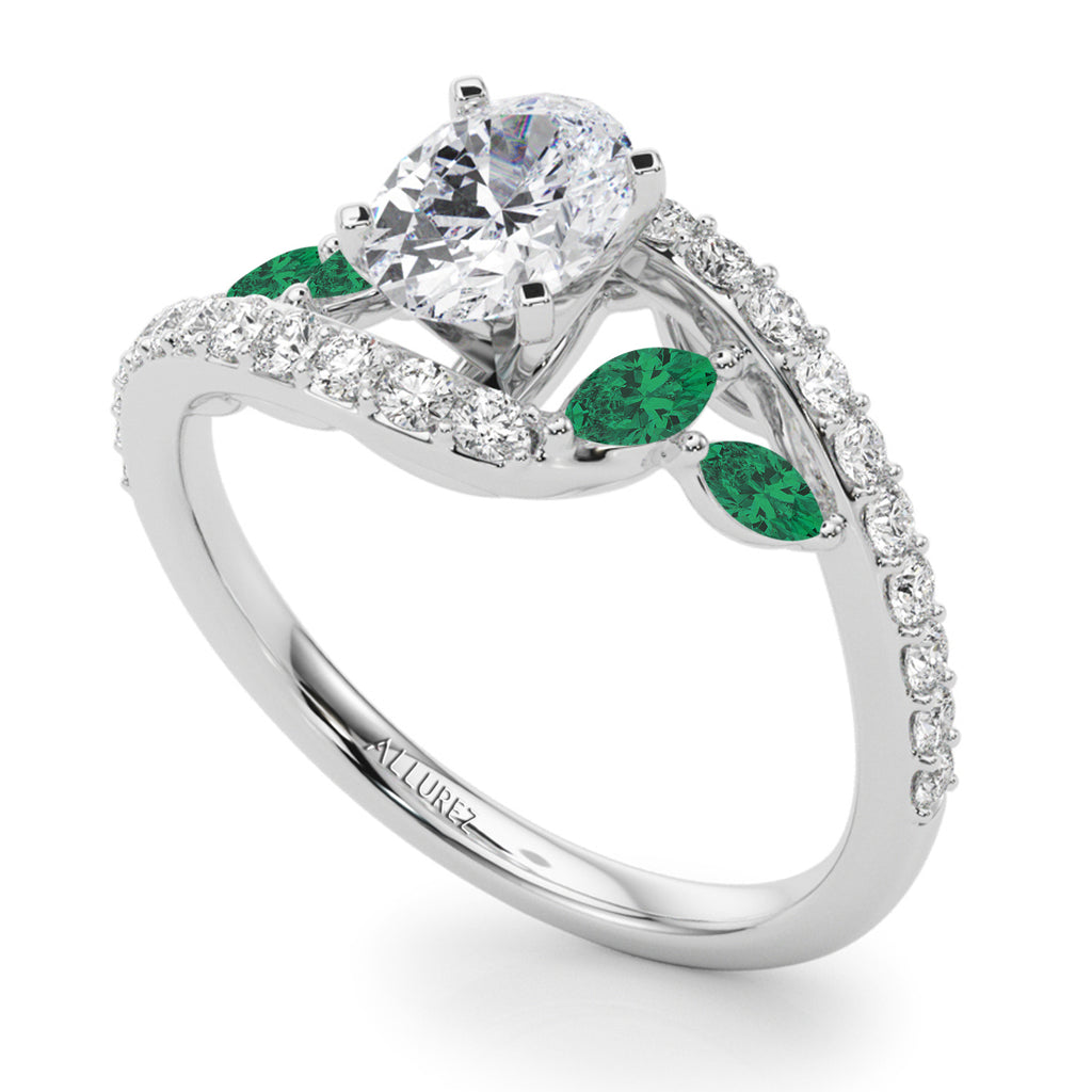 Swirl Design Diamond & Marquise Emerald Engagement Ring in Palladium (0.63ct)